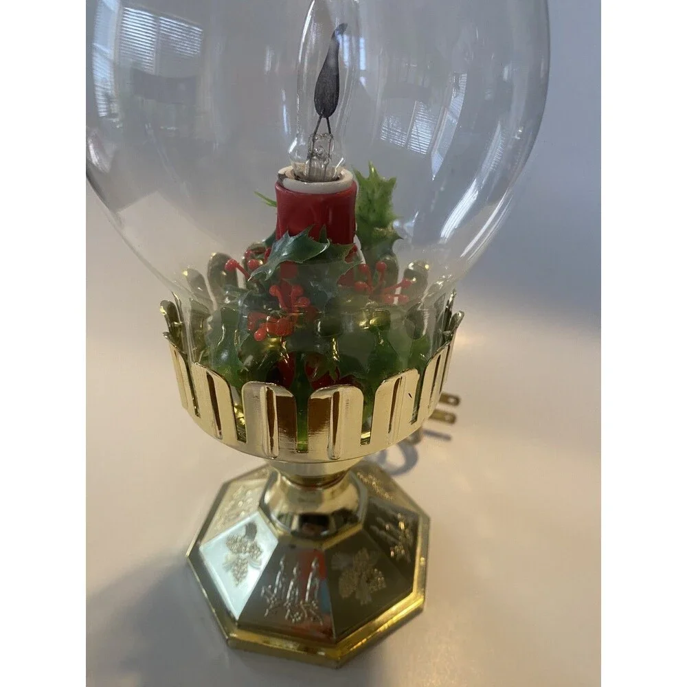 Vintage Christmas Candle Electric Hurricane Lamp 12” Tall Flickering Flame Works